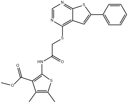 methyl 4,5-dimethyl-2-({[(6-phenylthieno[2,3-d]pyrimidin-4-yl)sulfanyl]acetyl}amino)-3-thiophenecarboxylate Struktur