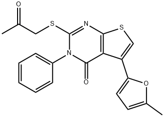 5-(5-methyl-2-furyl)-2-[(2-oxopropyl)sulfanyl]-3-phenylthieno[2,3-d]pyrimidin-4(3H)-one Struktur