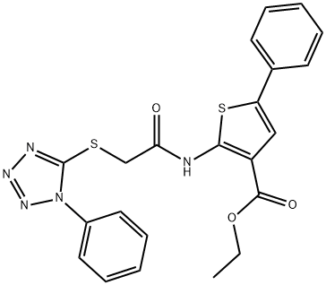 ethyl 5-phenyl-2-({[(1-phenyl-1H-tetraazol-5-yl)sulfanyl]acetyl}amino)-3-thiophenecarboxylate Struktur