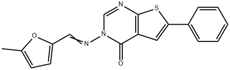 3-{[(5-methyl-2-furyl)methylene]amino}-6-phenylthieno[2,3-d]pyrimidin-4(3H)-one Struktur