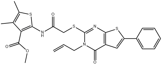 methyl 2-({[(3-allyl-4-oxo-6-phenyl-3,4-dihydrothieno[2,3-d]pyrimidin-2-yl)sulfanyl]acetyl}amino)-4,5-dimethyl-3-thiophenecarboxylate Struktur