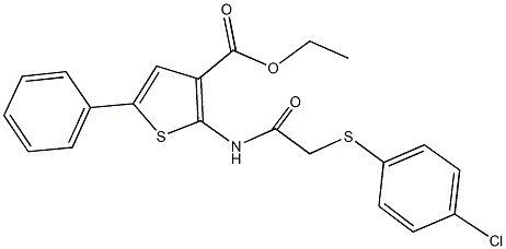 ethyl 2-({[(4-chlorophenyl)sulfanyl]acetyl}amino)-5-phenyl-3-thiophenecarboxylate Struktur