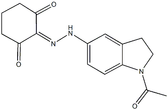 cyclohexane-1,2,3-trione 2-[(1-acetyl-2,3-dihydro-1H-indol-5-yl)hydrazone] Struktur