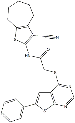 N-(3-cyano-5,6,7,8-tetrahydro-4H-cyclohepta[b]thien-2-yl)-2-[(6-phenylthieno[2,3-d]pyrimidin-4-yl)sulfanyl]acetamide Structure