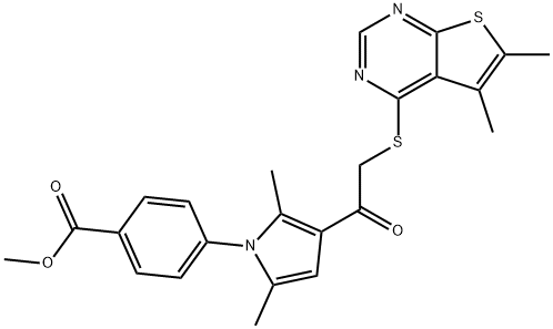 methyl 4-(3-{[(5,6-dimethylthieno[2,3-d]pyrimidin-4-yl)sulfanyl]acetyl}-2,5-dimethyl-1H-pyrrol-1-yl)benzoate Struktur