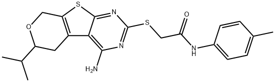 2-[(4-amino-6-isopropyl-5,8-dihydro-6H-pyrano[4',3':4,5]thieno[2,3-d]pyrimidin-2-yl)sulfanyl]-N-(4-methylphenyl)acetamide Struktur