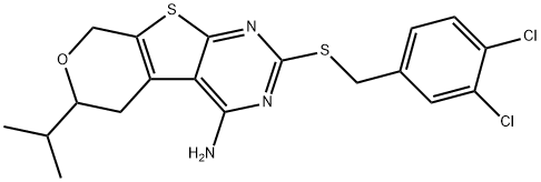 2-[(3,4-dichlorobenzyl)sulfanyl]-6-isopropyl-5,8-dihydro-6H-pyrano[4',3':4,5]thieno[2,3-d]pyrimidin-4-amine Struktur