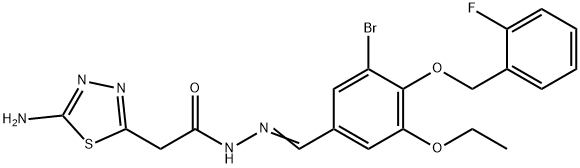 2-(5-amino-1,3,4-thiadiazol-2-yl)-N'-{3-bromo-5-ethoxy-4-[(2-fluorobenzyl)oxy]benzylidene}acetohydrazide Struktur