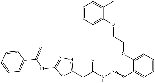 N-{5-[2-(2-{2-[2-(2-methylphenoxy)ethoxy]benzylidene}hydrazino)-2-oxoethyl]-1,3,4-thiadiazol-2-yl}benzamide Struktur