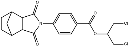 2-chloro-1-(chloromethyl)ethyl 4-(3,5-dioxo-4-azatricyclo[5.2.1.0~2,6~]dec-4-yl)benzoate Struktur