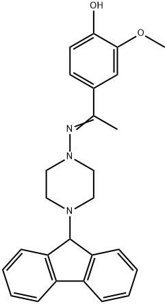 4-{N-[4-(9H-fluoren-9-yl)-1-piperazinyl]ethanimidoyl}-2-methoxyphenol Struktur