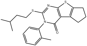 2-(isopentylsulfanyl)-3-(2-methylphenyl)-3,5,6,7-tetrahydro-4H-cyclopenta[4,5]thieno[2,3-d]pyrimidin-4-one Struktur