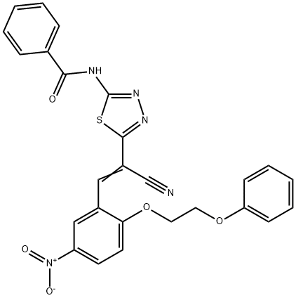 N-(5-{1-cyano-2-[5-nitro-2-(2-phenoxyethoxy)phenyl]vinyl}-1,3,4-thiadiazol-2-yl)benzamide Struktur