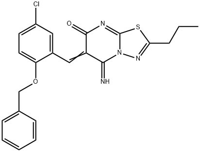 6-[2-(benzyloxy)-5-chlorobenzylidene]-5-imino-2-propyl-5,6-dihydro-7H-[1,3,4]thiadiazolo[3,2-a]pyrimidin-7-one Struktur