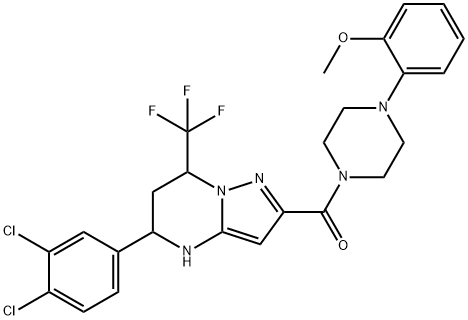 2-(4-{[5-(3,4-dichlorophenyl)-7-(trifluoromethyl)-4,5,6,7-tetrahydropyrazolo[1,5-a]pyrimidin-2-yl]carbonyl}piperazin-1-yl)phenyl methyl ether Struktur