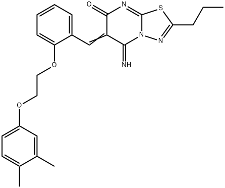 6-{2-[2-(3,4-dimethylphenoxy)ethoxy]benzylidene}-5-imino-2-propyl-5,6-dihydro-7H-[1,3,4]thiadiazolo[3,2-a]pyrimidin-7-one Struktur