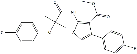 methyl 2-{[2-(4-chlorophenoxy)-2-methylpropanoyl]amino}-4-(4-fluorophenyl)-3-thiophenecarboxylate Struktur