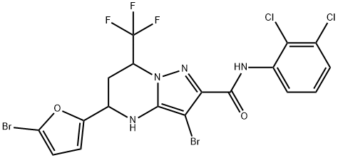 3-bromo-5-(5-bromo-2-furyl)-N-(2,3-dichlorophenyl)-7-(trifluoromethyl)-4,5,6,7-tetrahydropyrazolo[1,5-a]pyrimidine-2-carboxamide Struktur