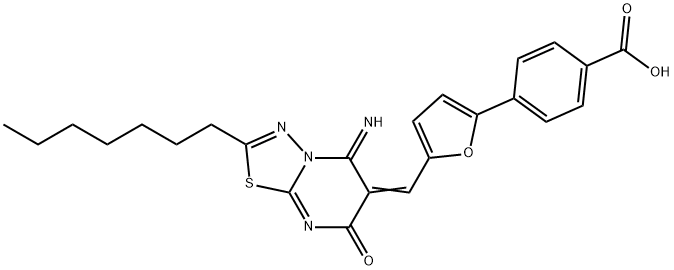 4-{5-[(2-heptyl-5-imino-7-oxo-5H-[1,3,4]thiadiazolo[3,2-a]pyrimidin-6(7H)-ylidene)methyl]-2-furyl}benzoic acid Struktur