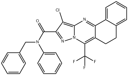 N-benzyl-11-chloro-N-phenyl-7-(trifluoromethyl)-5,6-dihydrobenzo[h]pyrazolo[5,1-b]quinazoline-10-carboxamide Struktur