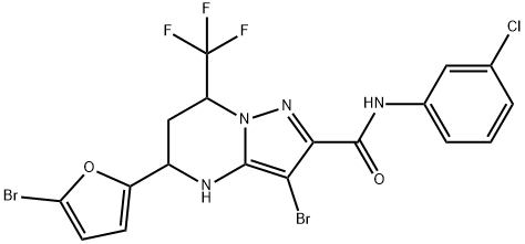 3-bromo-5-(5-bromo-2-furyl)-N-(3-chlorophenyl)-7-(trifluoromethyl)-4,5,6,7-tetrahydropyrazolo[1,5-a]pyrimidine-2-carboxamide Struktur