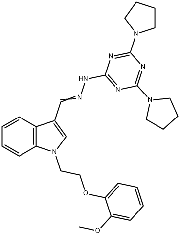 1-[2-(2-methoxyphenoxy)ethyl]-1H-indole-3-carbaldehyde [4,6-di(1-pyrrolidinyl)-1,3,5-triazin-2-yl]hydrazone Struktur