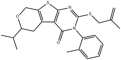 6-isopropyl-3-(2-methylphenyl)-2-[(2-methyl-2-propenyl)thio]-3,5,6,8-tetrahydro-4H-pyrano[4',3':4,5]thieno[2,3-d]pyrimidin-4-one Struktur