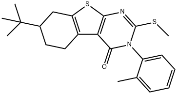 7-tert-butyl-3-(2-methylphenyl)-2-(methylsulfanyl)-5,6,7,8-tetrahydro[1]benzothieno[2,3-d]pyrimidin-4(3H)-one Struktur