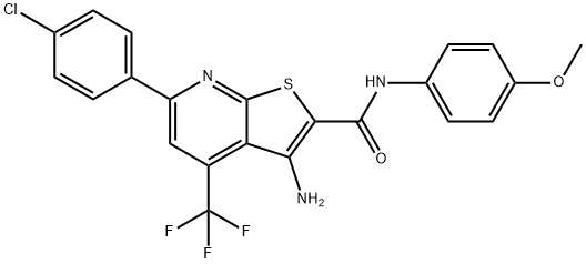 3-amino-6-(4-chlorophenyl)-N-(4-methoxyphenyl)-4-(trifluoromethyl)thieno[2,3-b]pyridine-2-carboxamide Struktur