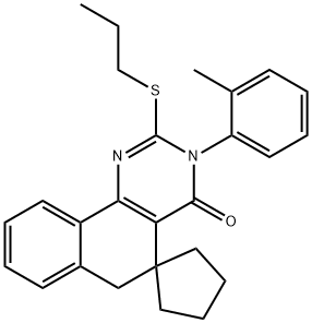 3-(2-methylphenyl)-2-(propylsulfanyl)-5,6-dihydrospiro(benzo[h]quinazoline-5,1'-cyclopentane)-4(3H)-one Struktur