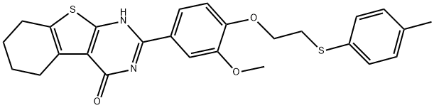 2-(3-methoxy-4-{2-[(4-methylphenyl)sulfanyl]ethoxy}phenyl)-5,6,7,8-tetrahydro[1]benzothieno[2,3-d]pyrimidin-4(3H)-one Struktur