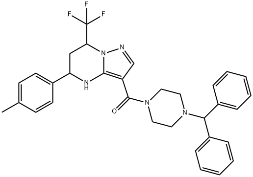 3-[(4-benzhydryl-1-piperazinyl)carbonyl]-5-(4-methylphenyl)-7-(trifluoromethyl)-4,5,6,7-tetrahydropyrazolo[1,5-a]pyrimidine Struktur