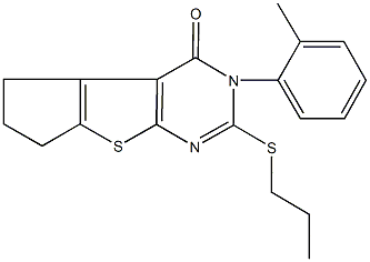 3-(2-methylphenyl)-2-(propylsulfanyl)-3,5,6,7-tetrahydro-4H-cyclopenta[4,5]thieno[2,3-d]pyrimidin-4-one Struktur