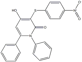 4-hydroxy-3-({4-nitrophenyl}sulfanyl)-1,6-diphenyl-2(1H)-pyridinone Struktur