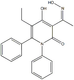 5-ethyl-4-hydroxy-3-(N-hydroxyethanimidoyl)-1,6-diphenyl-2(1H)-pyridinone Struktur