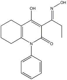 4-hydroxy-3-(N-hydroxypropanimidoyl)-1-phenyl-5,6,7,8-tetrahydro-2(1H)-quinolinone Struktur