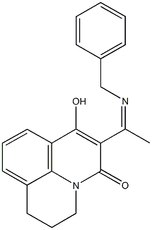 6-(N-benzylethanimidoyl)-7-hydroxy-2,3-dihydro-1H,5H-pyrido[3,2,1-ij]quinolin-5-one Struktur