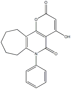 4-hydroxy-6-phenyl-6,7,8,9,10,11-hexahydrocyclohepta[b]pyrano[2,3-d]pyridine-2,5-dione Struktur