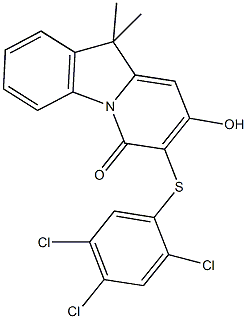 8-hydroxy-10,10-dimethyl-7-[(2,4,5-trichlorophenyl)sulfanyl]pyrido[1,2-a]indol-6(10H)-one Struktur