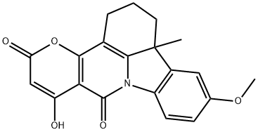 7-hydroxy-12-methoxy-13b-methyl-1,2,3,13b-tetrahydro-5H,8H-pyrano[2',3':4,5]pyrido[3,2,1-jk]carbazole-5,8-dione Struktur