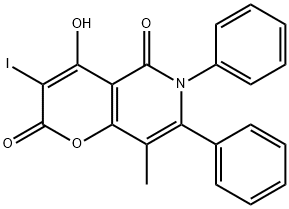 4-hydroxy-3-iodo-8-methyl-6,7-diphenyl-2H-pyrano[3,2-c]pyridine-2,5(6H)-dione Struktur