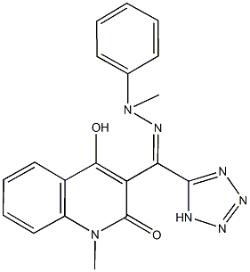 4-hydroxy-1-methyl-3-[methyl(1H-tetraazol-5-yl)benzohydrazonoyl]-2(1H)-quinolinone Struktur