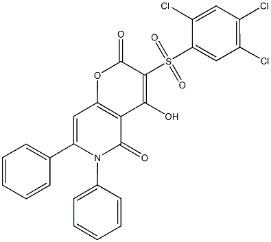 4-hydroxy-6,7-diphenyl-3-[(2,4,5-trichlorophenyl)sulfonyl]-2H-pyrano[3,2-c]pyridine-2,5(6H)-dione Struktur