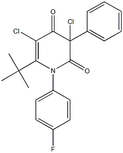 6-tert-butyl-3,5-dichloro-1-(4-fluorophenyl)-3-phenyl-2,4(1H,3H)-pyridinedione Struktur