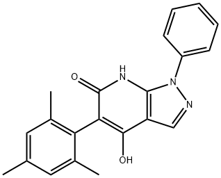 4-hydroxy-5-mesityl-1-phenyl-1,7-dihydro-6H-pyrazolo[3,4-b]pyridin-6-one Struktur