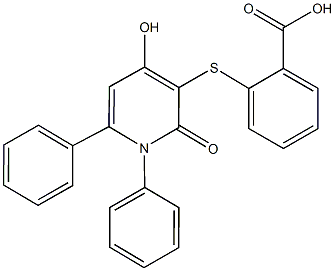 2-[(4-hydroxy-2-oxo-1,6-diphenyl-1,2-dihydro-3-pyridinyl)sulfanyl]benzoic acid Struktur