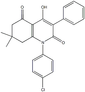 1-(4-chlorophenyl)-4-hydroxy-7,7-dimethyl-3-phenyl-7,8-dihydro-2,5(1H,6H)-quinolinedione Struktur