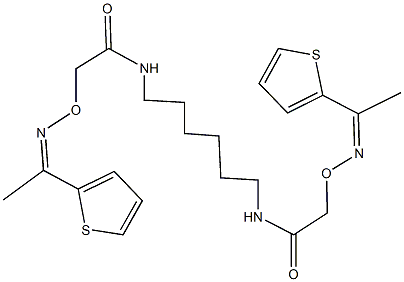 2-({[1-(2-thienyl)ethylidene]amino}oxy)-N-(6-{[({[1-(2-thienyl)ethylidene]amino}oxy)acetyl]amino}hexyl)acetamide Struktur