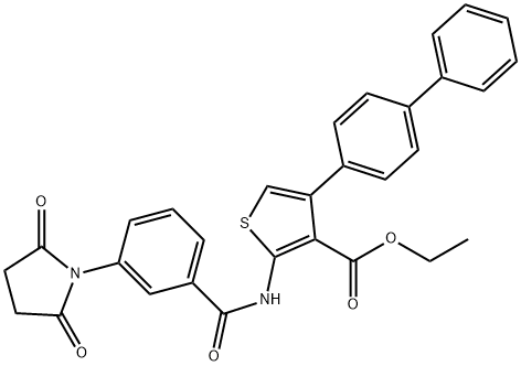 ethyl 4-[1,1'-biphenyl]-4-yl-2-{[3-(2,5-dioxopyrrolidin-1-yl)benzoyl]amino}thiophene-3-carboxylate Struktur