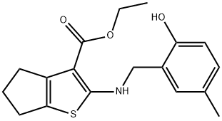 ethyl 2-[(2-hydroxy-5-methylbenzyl)amino]-5,6-dihydro-4H-cyclopenta[b]thiophene-3-carboxylate Struktur